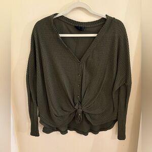 Urban Outfitters Olive Green Button-Up Waffle Top